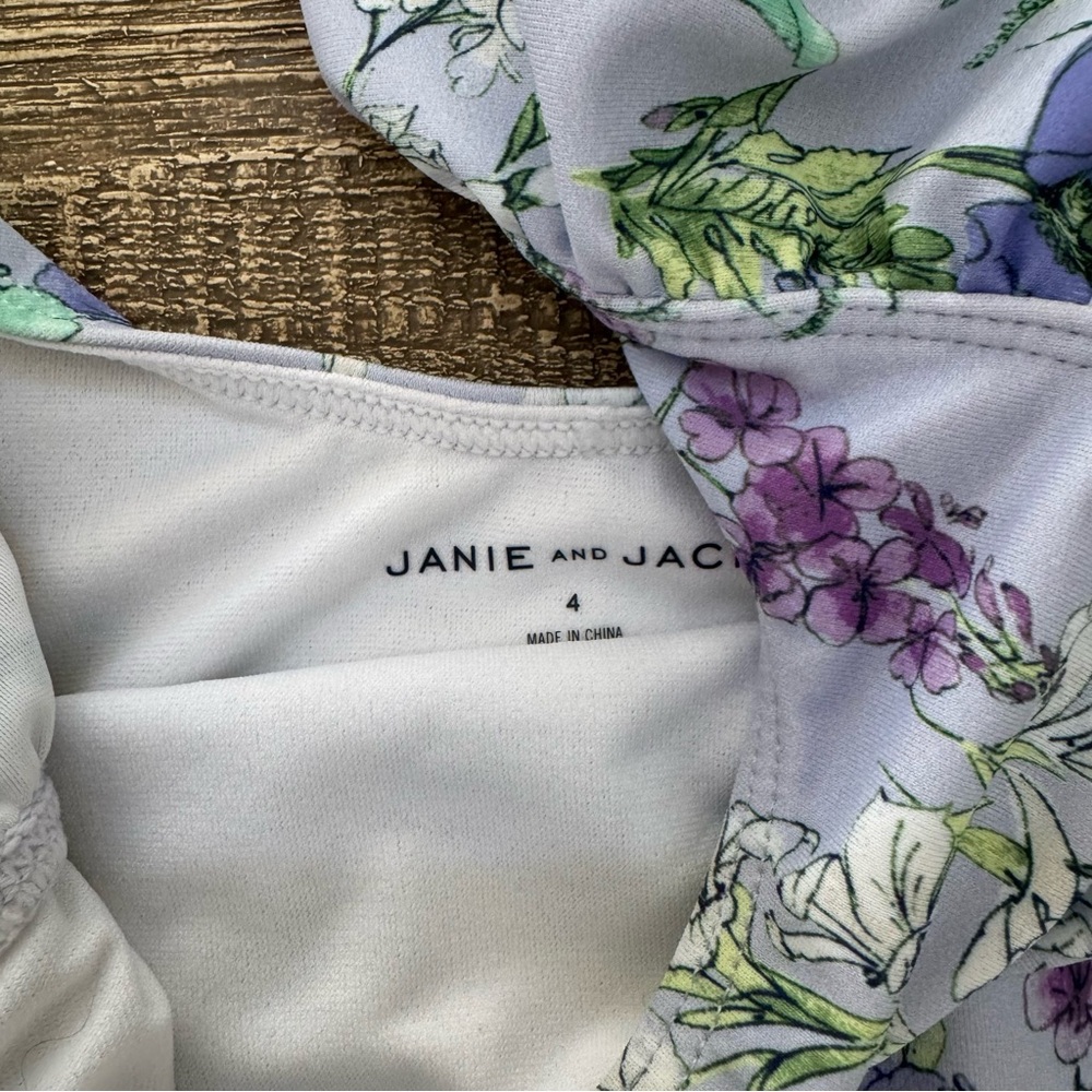 Janie and Jack Floral Ruffle One Piece Swimsuit Lavender Fields 4 NWOT - Picture 6 of 9
